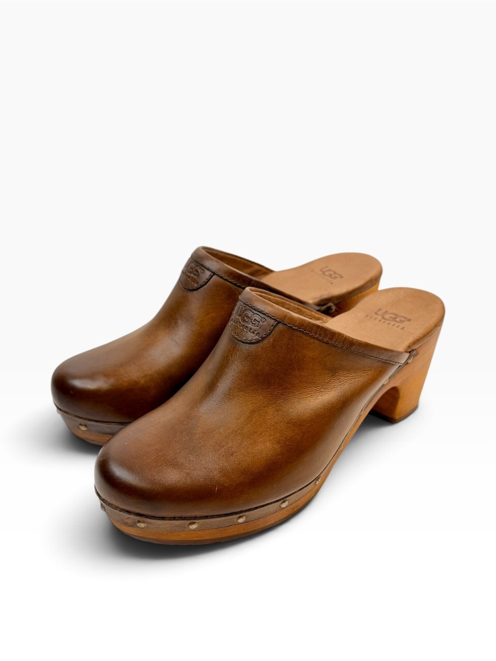 🍁 UGG Sin 1951 Leather Wooden Clogs – Brown, Size 7